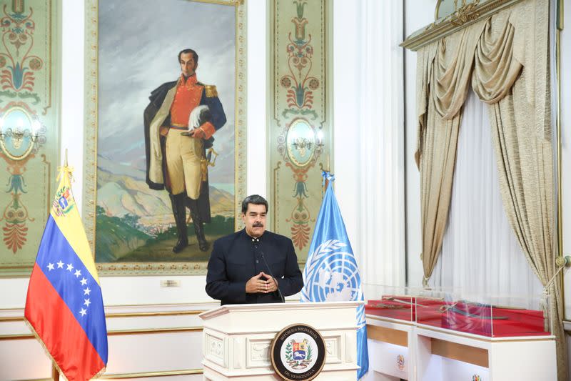 FILE PHOTO: Venezuela's President Nicolas Maduro speaks virtually from Caracas during the 75th annual U.N. General Assembly