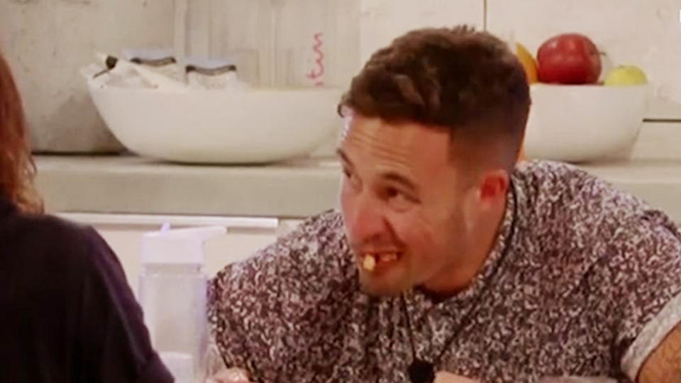 Grant eats pasta on Love Island and makes everyone feel sick. Source: Nine