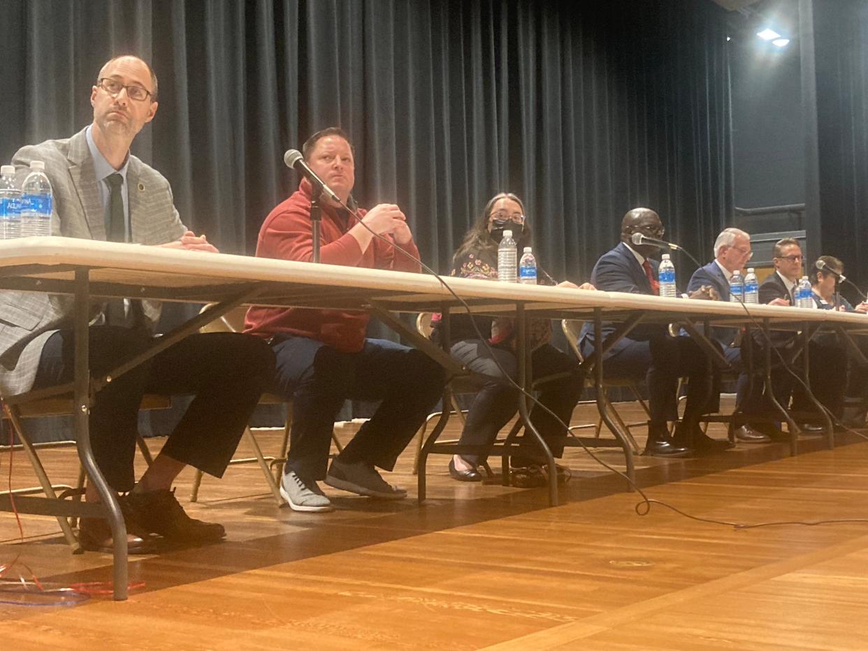 Seven candidates from three of District 186 board of education's contested races took part in a Springfield Education Association at Southeast High School on Tuesday. The consolidated election is April 4.