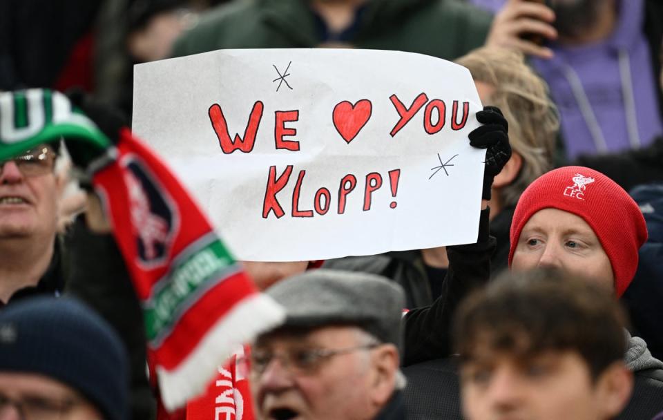 Long goodbye: Liverpool fans paid emotional tribute to Jurgen Klopp at Anfield (AFP via Getty Images)