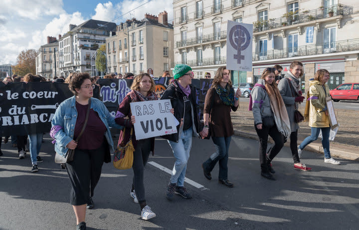 A protest against gender-based violence in Nantes, France, last weekend. (Photo: NURPHOTO VIA GETTY IMAGES)