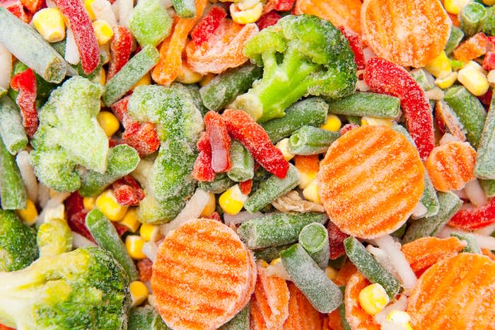 Close-up of various frozen mixed vegetables