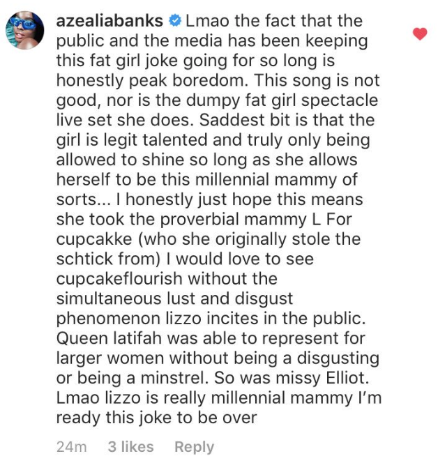 Azealia Banks Lizzo Instagram Comments 1