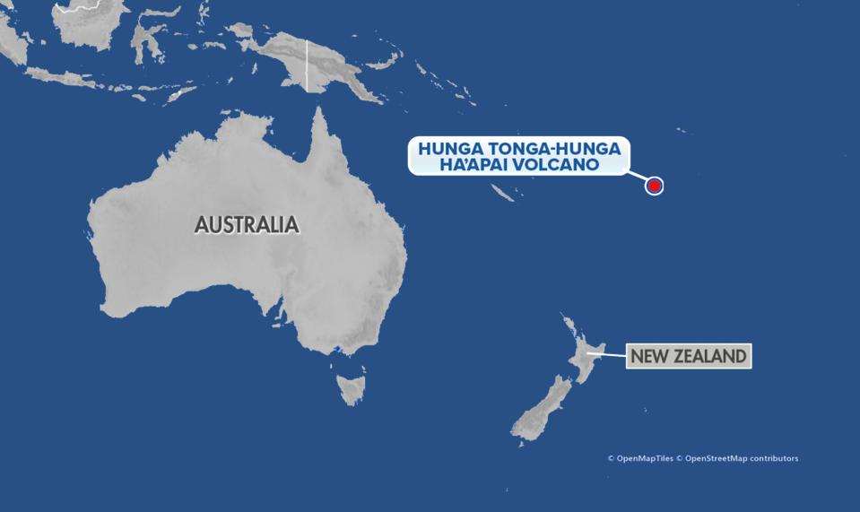 Map showing the location of Hunga Tonga-Hunga Ha'apai in Tonga.