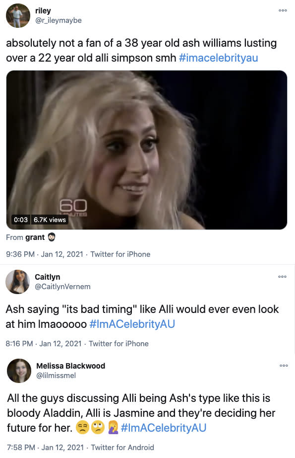 Viewers were left seriously unimpressed by what Ash was saying about Alli and Abbie. Photo: Twitter