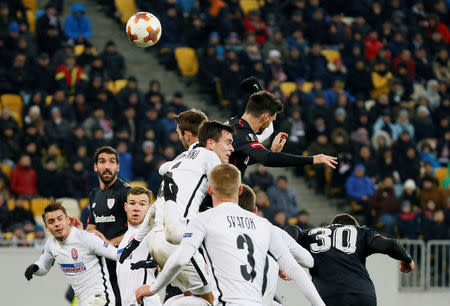 Soccer Football - Europa League - FC Zorya Luhansk vs Athletic Bilbao - Arena Lviv, Lviv, Ukraine - December 7, 2017 Athletic Bilbao's Aritz Aduriz scores their first goal REUTERS/Gleb Garanich