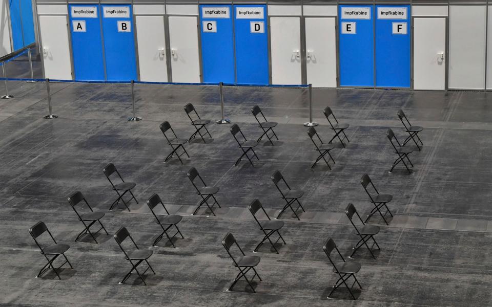 A vaccination centre in Erfurt Germany lies deserted after the country's suspension of the AstraZeneca vaccine - Martin Schutt/DPA