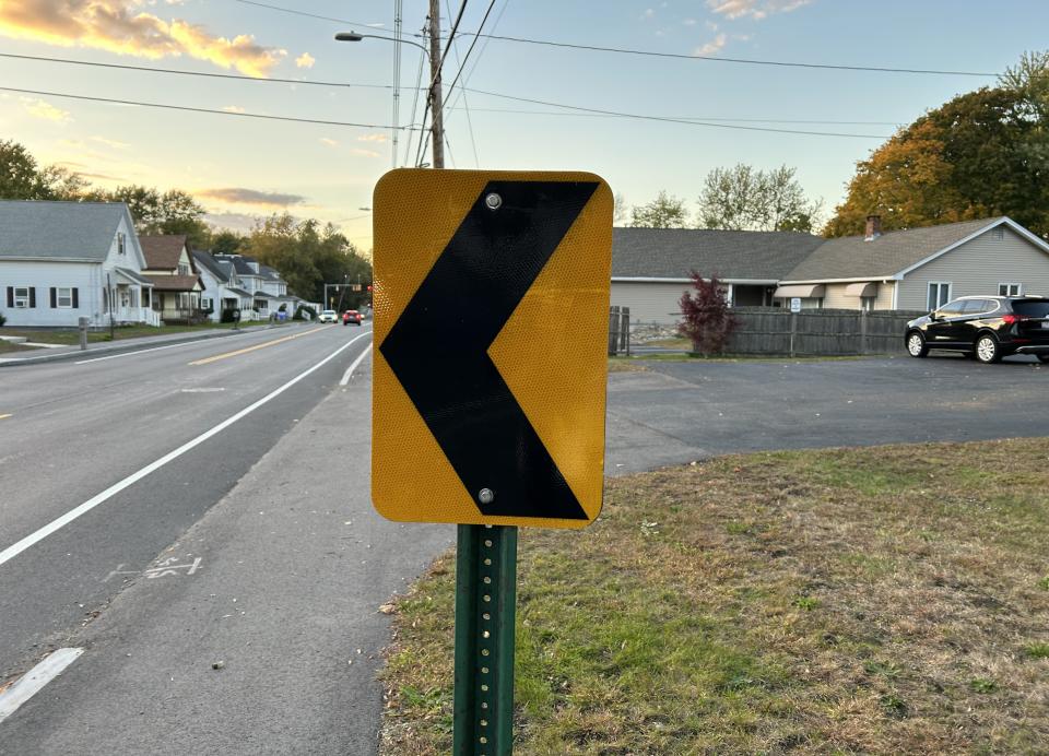 Curve signs were recently installed by the Taunton Department of Public Works on County Street to warn drivers about a roadway curve near Johnson Street.