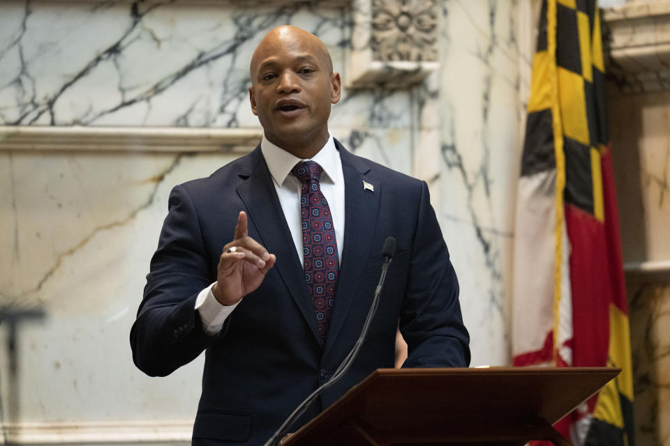 Maryland Gov. Wes Moore gives his first state of the state address, two weeks after being sworn as governor, Wednesday, Feb. 1, 2023, in Annapolis, Md. (AP Photo/Julio Cortez)