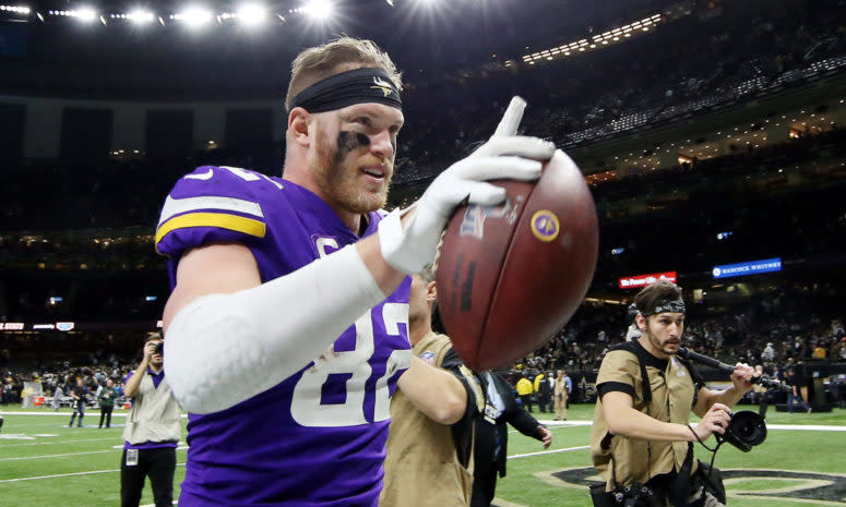 Kyle Rudolph celebrates after game-winning touchdown.