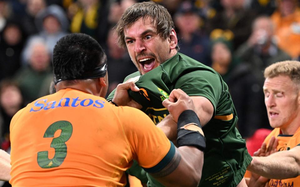 South Africa's Eben Etzebeth (R) fights with Australia's Allan Alaalatoa during the Rugby Championship match between Australia and South Africa - England v South Africa live: score and latest updates from Twickenham - Saeed Khan/Getty Images