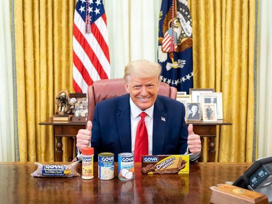 President Donald Trump posing with Goya Foods products on Wednesday: (realdonaldtrump - Instagram)