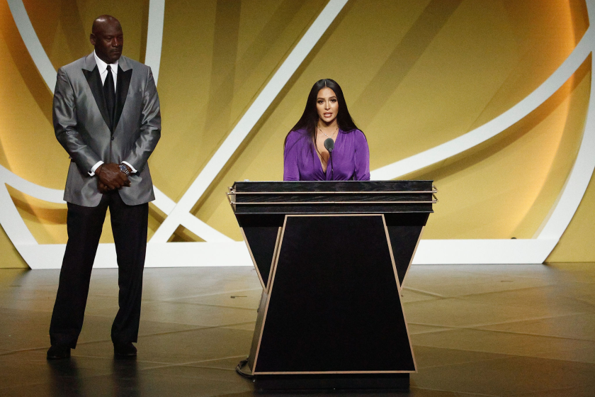 UNCASVILLE, CONNECTICUT - MAY 15: Vanessa Bryant speaks on behalf of Class of 2020 inductee, Kobe Bryant.