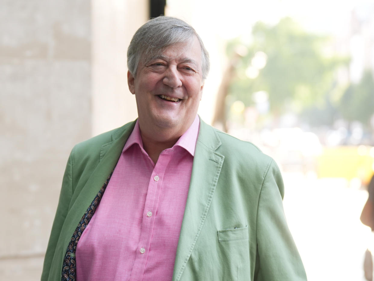 Stephen Fry arrives at BBC Broadcasting House in London