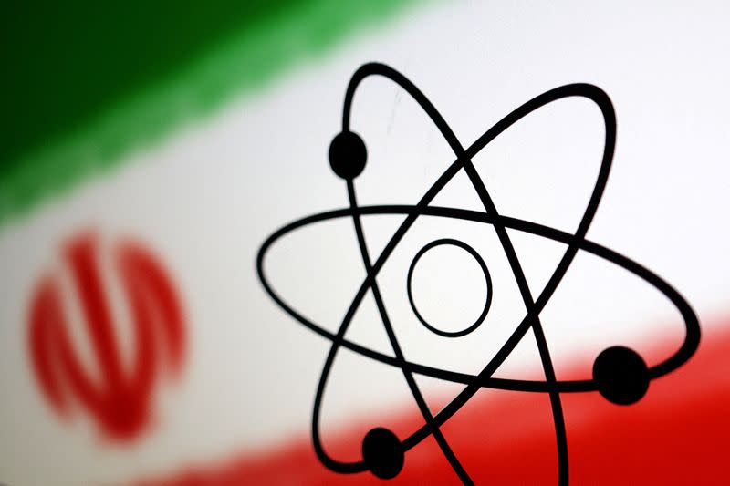 FILE PHOTO: Illustration shows Atom symbol and Iran flag