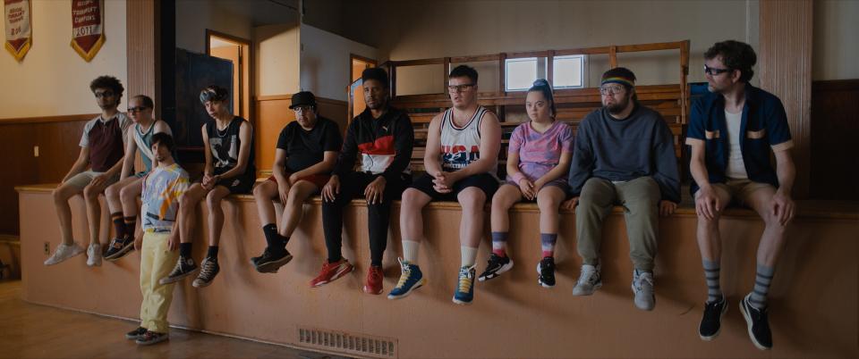 From left to right, Alex Hintz as Arthur; Burlington resident Casey Metcalfe as Marlon; Matthew von der Ahe as Craig; Ashton Gunning as Cody; Tom Sinclair as Blair;  Joshua Felder as Darius; James Day Keith as Benny;  Madison Tevlin as Cosentino; Kevin Iannucci as Johnathan; and Bradley Edens as Showtime in director Bobby Farrelly's Film "Champions."