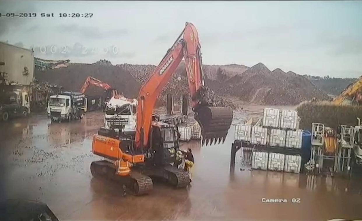 An angry worker who smashed his boss's £100,000 Range Rover and a lorry's cab unit during a wrecking spree in a 25-tonne digger in a row over pay has been jailed