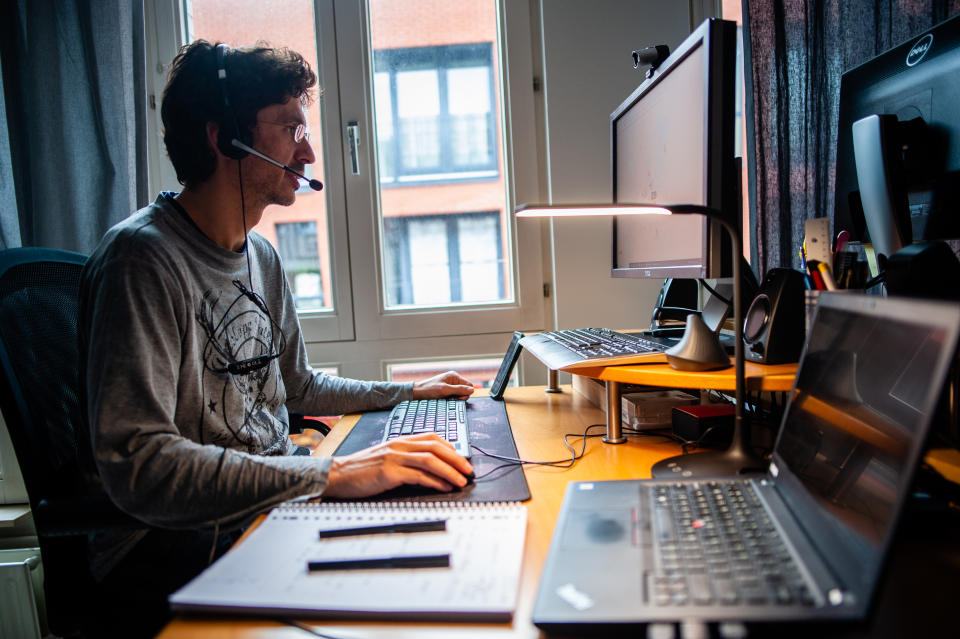 A man from a company based in North Brabant is working from home during the Coronavirus crisis in The Netherlands, on March 13th, 2020. (Photo by Romy Arroyo Fernandez/NurPhoto via Getty Images)