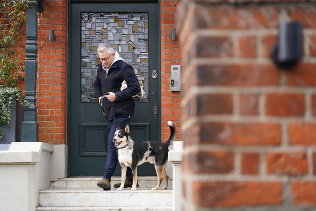 Match Of The Day host Gary Lineker leaves his home in London with his dog (James Manning/PA)