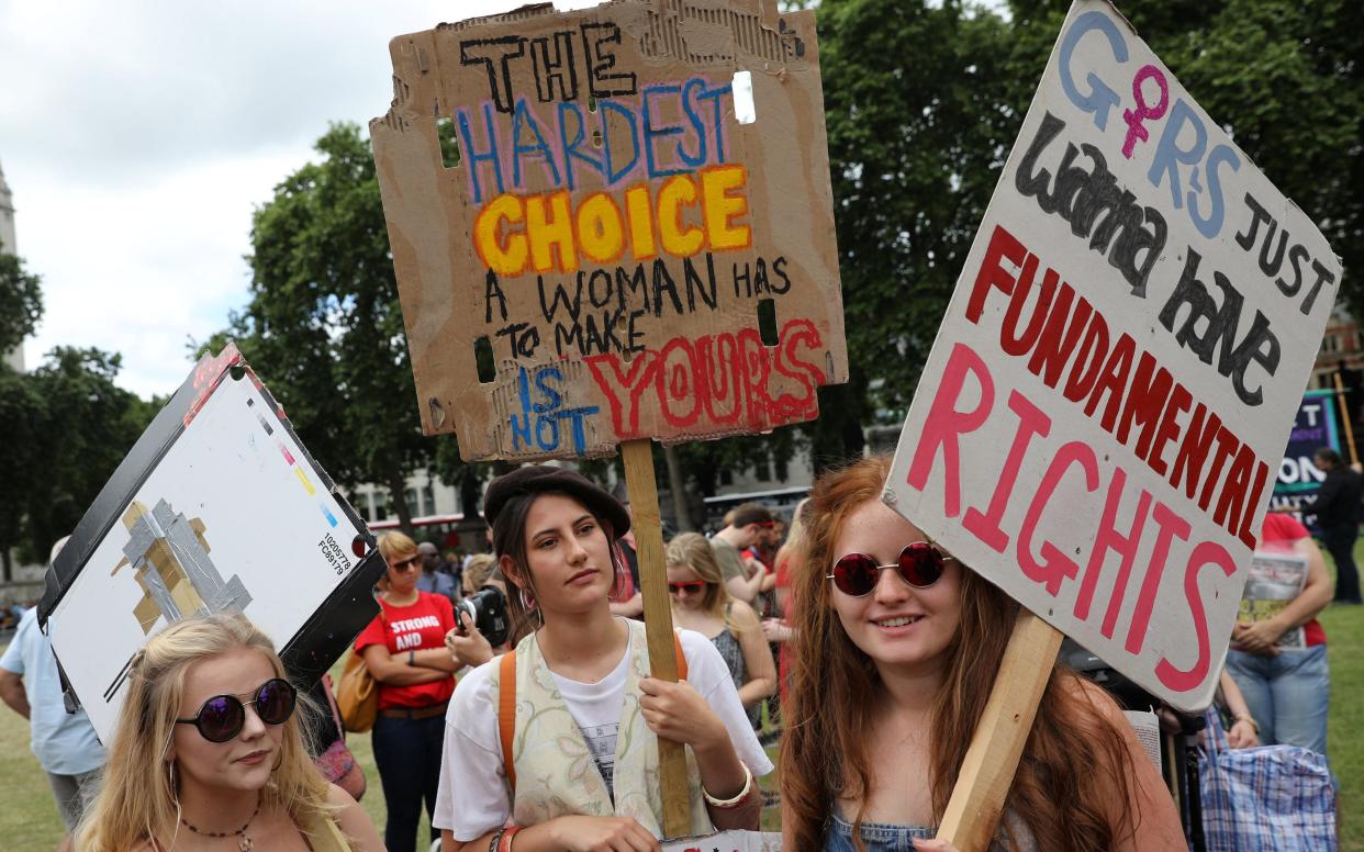 Campaigners protest in support of legal abortion in Northern Ireland, London - REUTERS/Marko Djurica