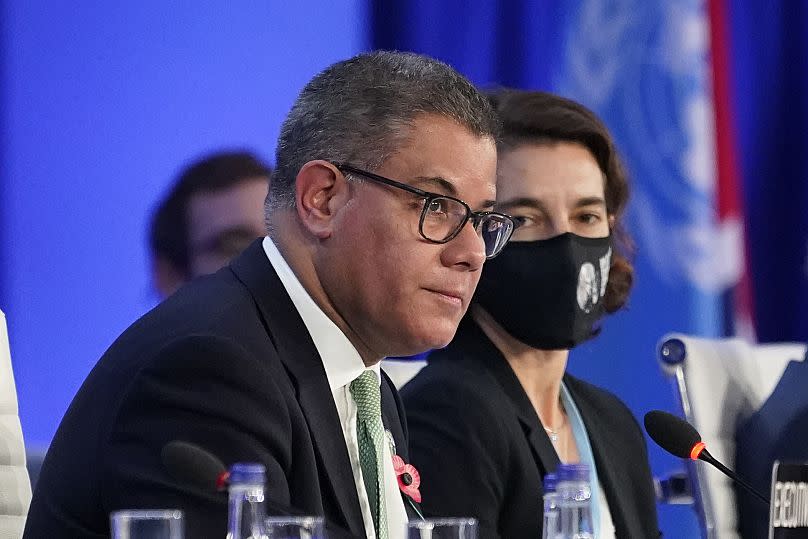 Britain's Alok Sharma President of the COP26 looks out at delegates during the closing plenary session at COP26 in 2021.