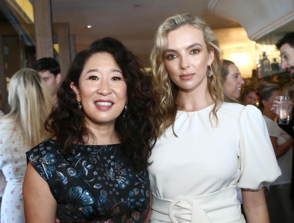 WEST HOLLYWOOD, CALIFORNIA - SEPTEMBER 21: Sandra Oh and Jodie Comer attend AMC Emmy Brunch 2019  on September 21, 2019 in West Hollywood, California. (Photo by Tommaso Boddi/Getty Images for AMC)