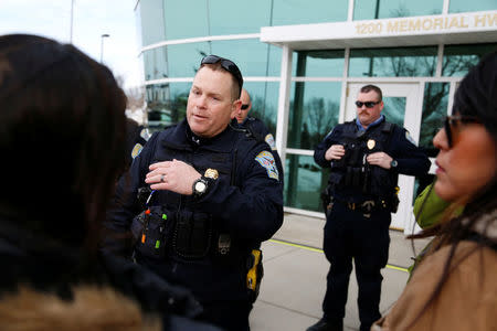 Police confront opponents of the Dakota Access oil pipeline outside the Bank of North Dakota in Bismarck, North Dakota, U.S., January 31, 2017. REUTERS/Terray Sylvester