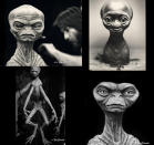 Spielberg created the story of 'Night Skies,’ also known as 'Watch the Skies,’ based on a family that claimed to be attacked by extraterrestrials. Ultimately he scrapped the horror aspects and made 'E.T.’ instead. Rick Baker developed several creatures for 'Night Skies’ though, including one (lower right) that looks awfully familiar.