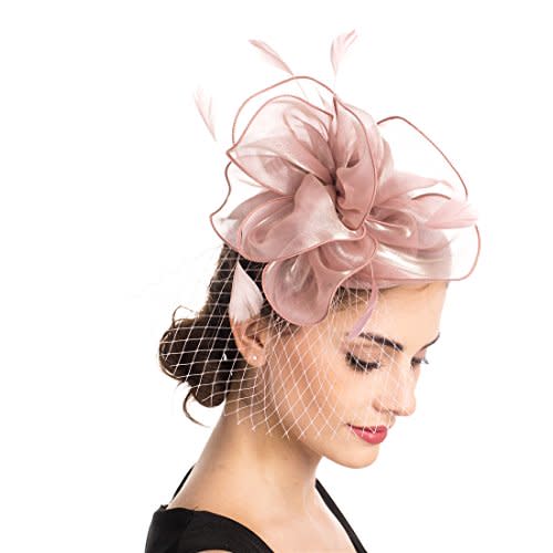 SAFERIN Fascinators Hat Sinamay Flower Mesh Feathers on a Headband and a Clip Tea Party Headwear for Girls and Women (TA2-Pink)