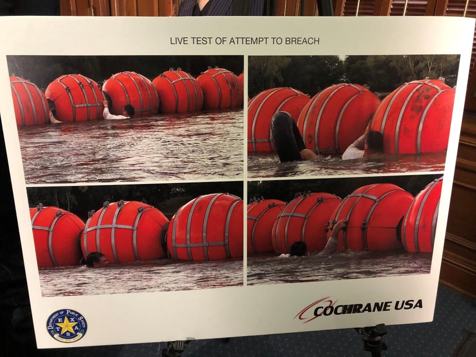 A close-up view of the buoy system that Texas plans to deploy on the Rio Grande.