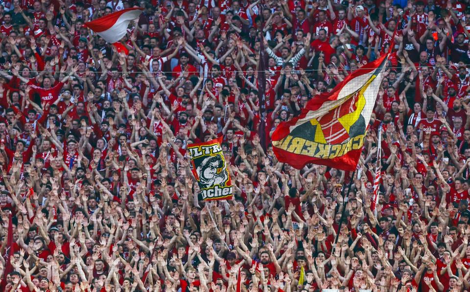 Bayern fans cheer before the UEFA Champions League semi final