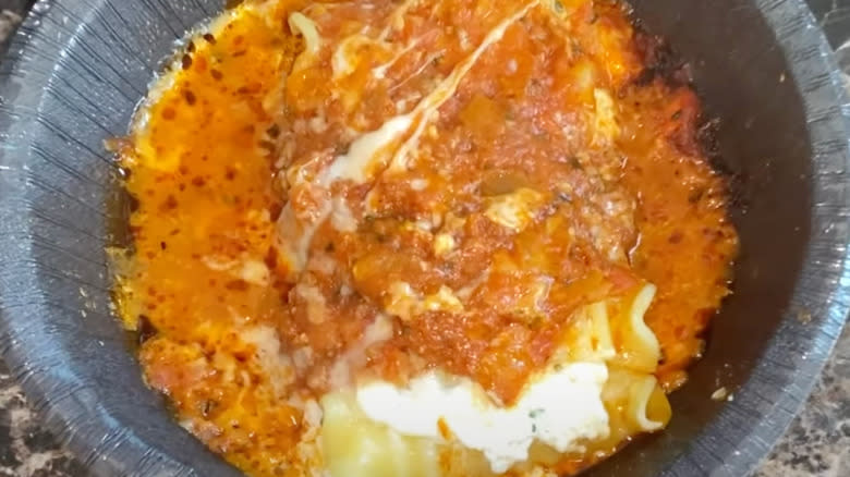 Bowl of microwaved lasagna