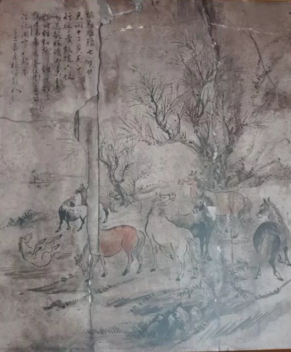 慈龍寺林玉山濕壁畫「八駿圖」。（記者湯朝村翻攝)