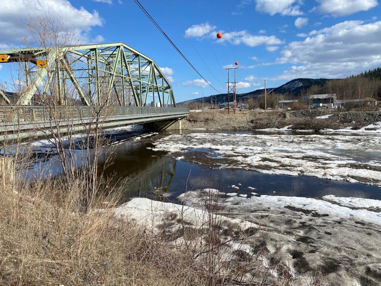 Ice on the Klondike River at Dawson City, Yukon, on April 25. A flood warning and evacuation alert were issued for the area at the time, and lifted a few days later. (Chris MacIntyre/CBC - image credit)