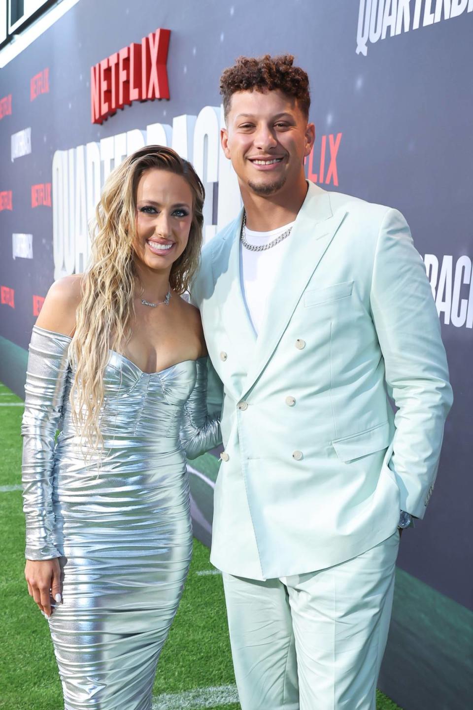 Brittany Mahomes and Patrick Mahomes at the Tuesday Netflix premiere of “Quarterback” in Los Angeles.
