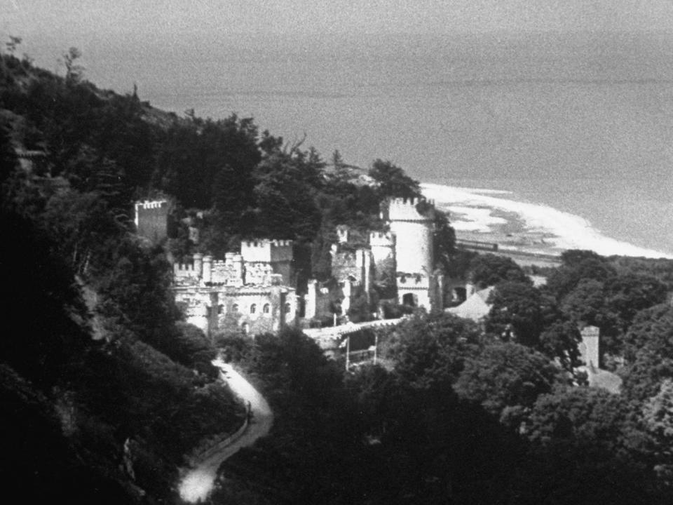 black and white aerial photo of gwrych castle