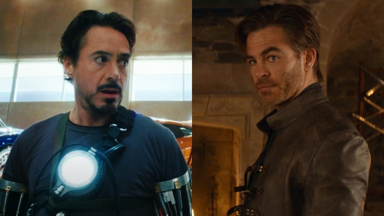  From left to right: Robert Downey Jr. in Iron Man and Chris Pine in Dungeons and Dragons: Honor Among Thieves. 