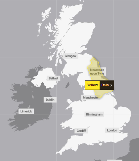 Heavy rain predicted to persist until 6am in the Northeast (Met Office)