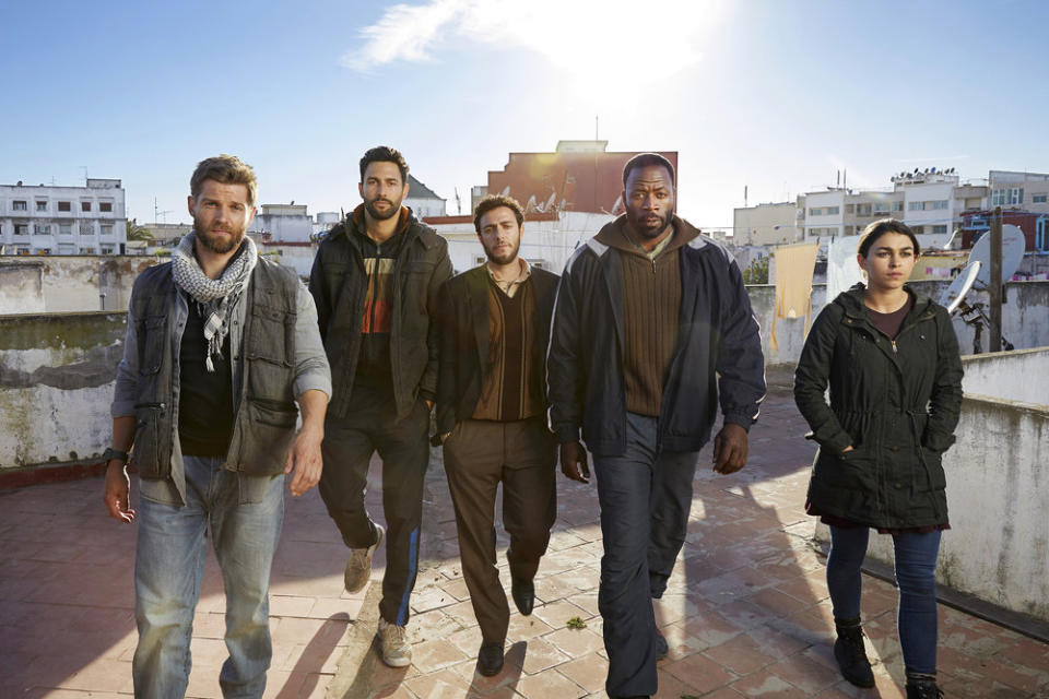 Mike Vogel, Noah Mills, Hadi Tabbal, Demetrius Grosse, and Natacha Karam in <em>The Brave</em>. (Photo: Jeff Riedel/NBC)