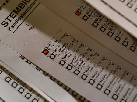 FILE PHOTO: Ballots are counted polling stations close in The Hague, Netherlands, March 15, 2017. REUTERS/Michael Kooren/File Photo