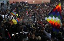 People carry the coffin of a demonstrator that they claim was killed during protests against Ecuador's President Lenin Moreno's austerity measures in Quito, Ecuador