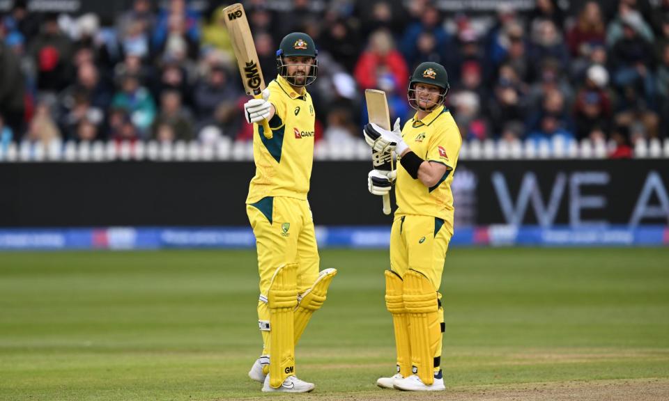 <span>Matt Short of Australia celebrates his half century with Steve Smith during the final ODI against England in Bristol.</span><span>Photograph: Graham Hunt/ProSports/REX/Shutterstock</span>