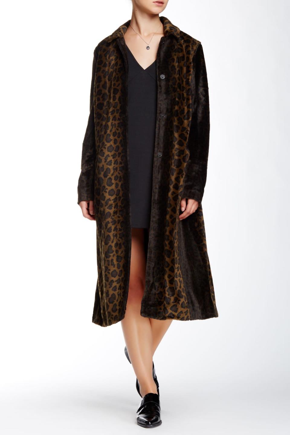 Free People Faux Fur Leopard Print Coat, $130, freepeople.com