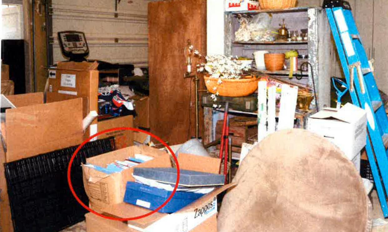 <span>Image from special counsel Robert Hur’s report shows the box in Biden’s garage in Wilmington, Delaware, where classified Afghanistan documents were found.</span><span>Photograph: AP</span>