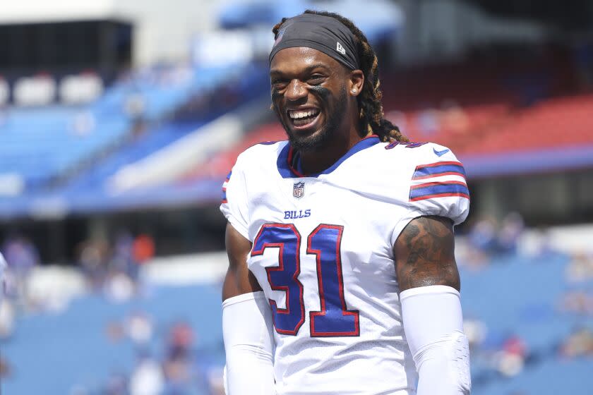 Buffalo Bills safety Damar Hamlin prior to the start of the first half of a preseason NFL football game.