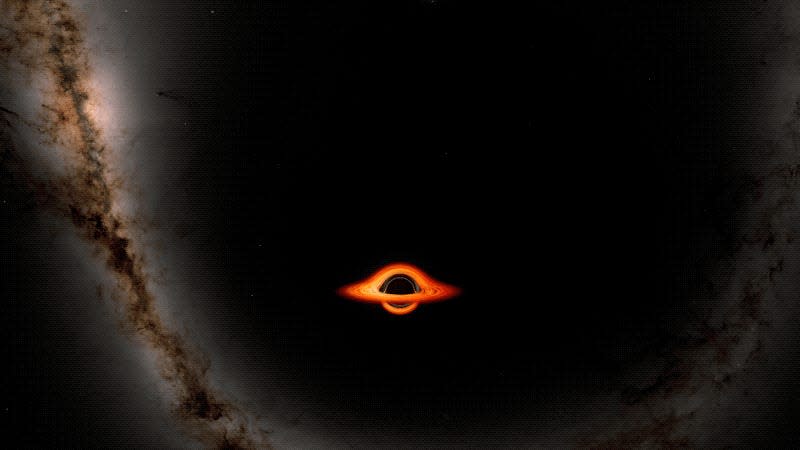 A visualization of a flight towards—and into—a supermassive black hole. - Gif: <a class="link " href="https://science.nasa.gov/supermassive-black-holes/new-nasa-black-hole-visualization-takes-viewers-beyond-the-brink/" rel="nofollow noopener" target="_blank" data-ylk="slk:NASA’s Goddard Space Flight Center/J. Schnittman and B. Powell;elm:context_link;itc:0;sec:content-canvas">NASA’s Goddard Space Flight Center/J. Schnittman and B. Powell</a>