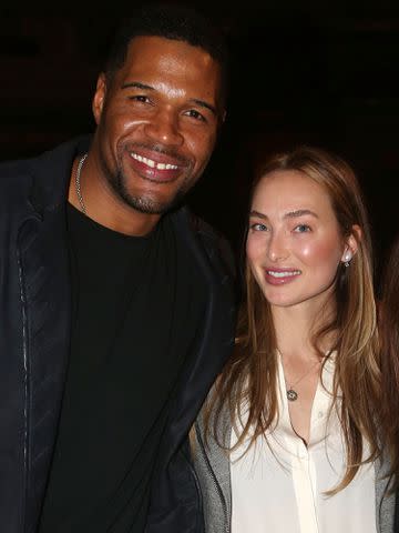 <p>Bruce Glikas/Bruce Glikas/FilmMagic</p> Michael Strahan and girlfriend Kayla Quick pose backstage at the hit musical "Kinky Boots" on Broadway