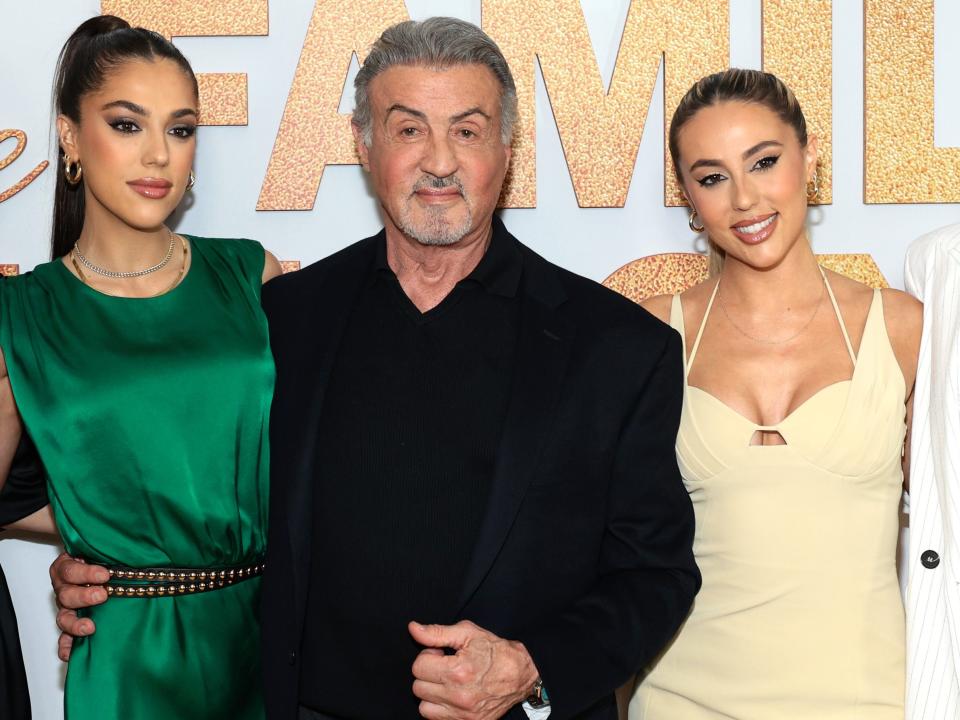 jennifer flavin, sistine stallone, sylvester stallone, sophia stallone, and scarlet stallone on the red carpet for the family stallone