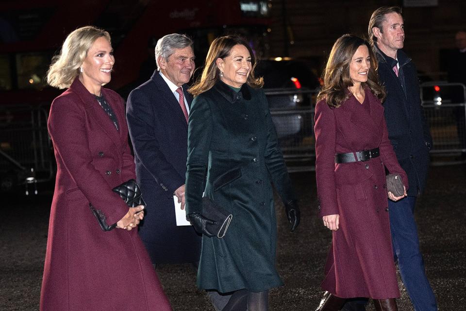 Zara Phillips, Michael Middleton, Carole Middleton, Pippa Middleton, James Matthews attend the 'Together at Christmas' Carol Service at Westminster Abbey on December 15, 2022 in London, England.