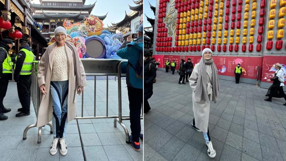 馬斯克的母親梅伊貼出自己前往上海旅遊的照片。（圖／翻攝自X@mayemusk）